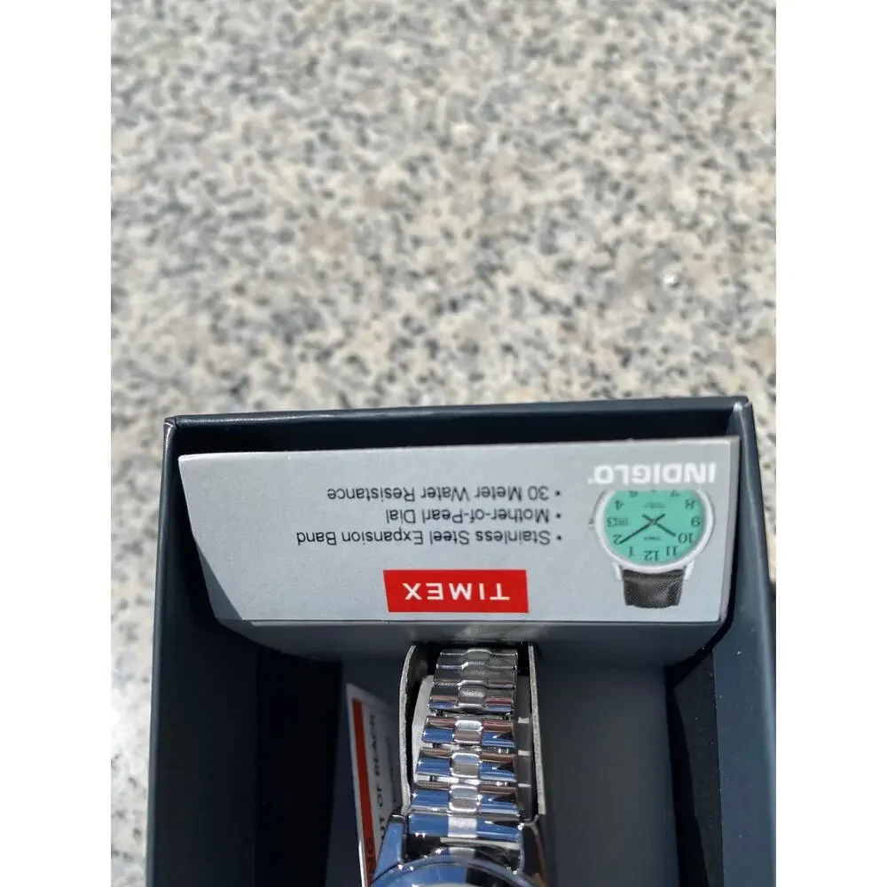 Timex Indiglo Women Watch Mother of Pearl Silver Expansion Band NIB Dress 25mm